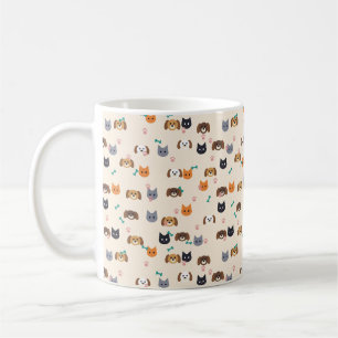 Haustiermuster mit Katzen, Hunden und Pfoten Kaffeetasse