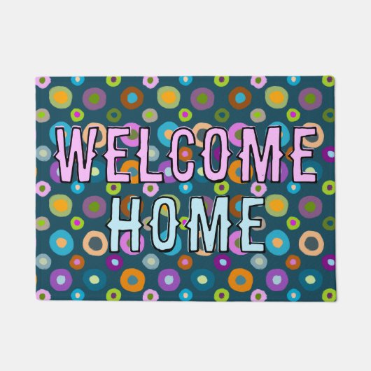 Haustür lustige bunt Begrüßung Zuhause blau Fußmatte (Vorderseite)