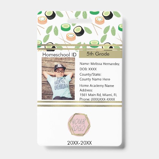 Hausunterricht Unschulbildung Privatstudent Sushi Ausweis (Vorderseite)