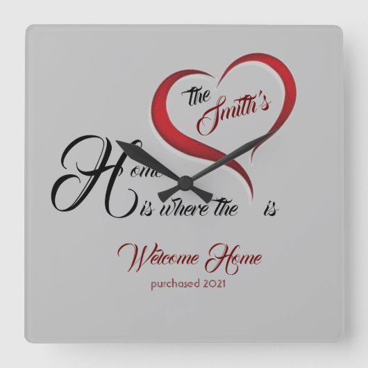 Hauswärmung Quadratische Wanduhr (Vorderseite)