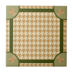 Haut Houndstooth mit Teddybär, Fliese