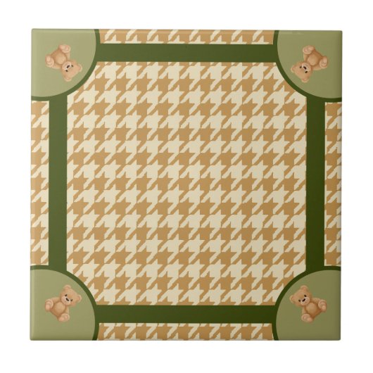 Haut Houndstooth mit Teddybär, Fliese (Vorderseite)