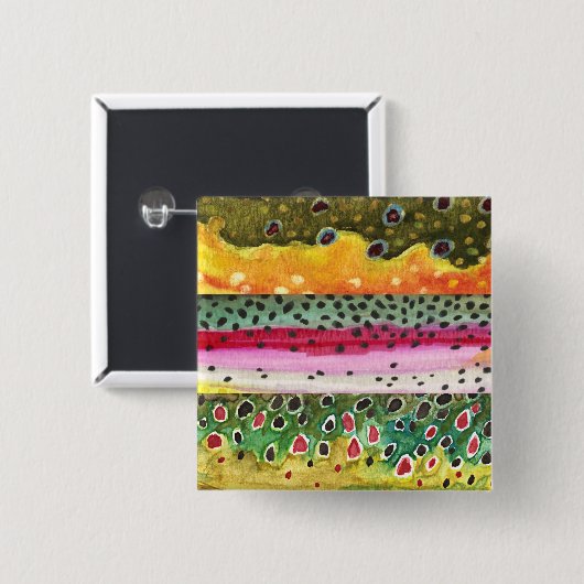 Haut von drei schönen Forellen Button (Vorne & Hinten)