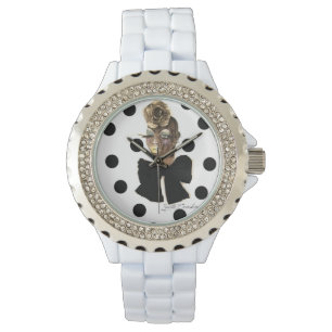 HAUTE Polka-Punkt-Uhr-diamante de imitación-Weiß Armbanduhr