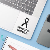Hautkrebs-Bewusstsein schwarzer Band Aufkleber (Laptop mit iPhone)