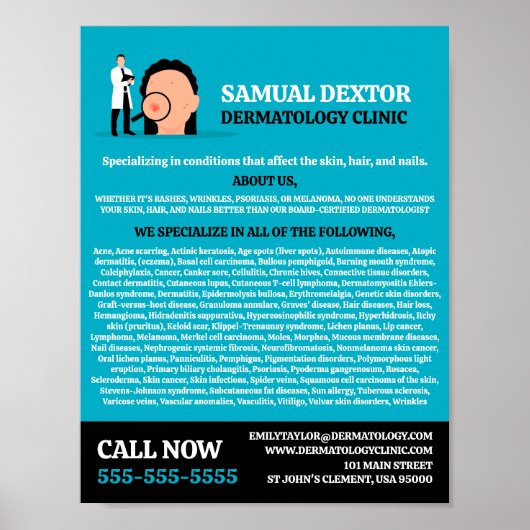 Hautzustand, Dermatologe, Klinik für Dermatologie Poster (Vorne)