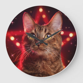 Havana Brown Cat (Rasse mit sternigem Hintergrund) Große Wanduhr