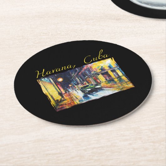 Havana Cuba - Habana Vieja Night Scene Runder Pappuntersetzer (Angewinkelt)