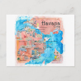 Havana Cuba Illustrated Travel Poster Map postcard Postkarte