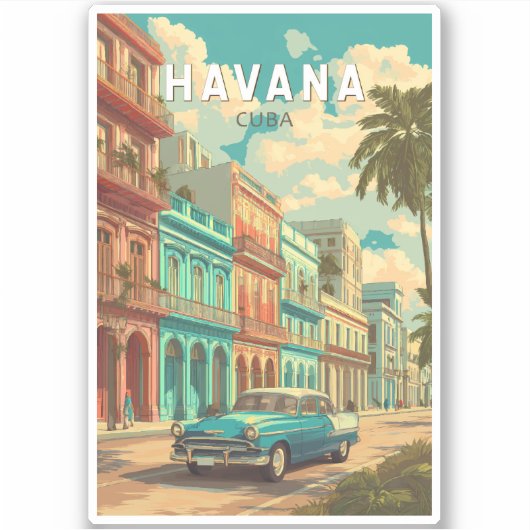 Havana Cuba Illustration Travel Art Vintag Aufkleber (Vorderseite)