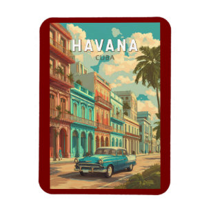 Havana Cuba Illustration Travel Art Vintag Magnet