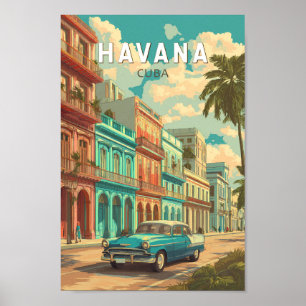 Havana Cuba Illustration Travel Art Vintag Poster