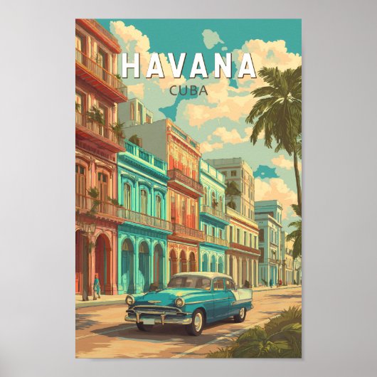 Havana Cuba Illustration Travel Art Vintag Poster (Vorne)