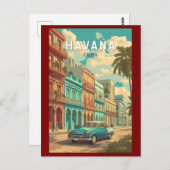 Havana Cuba Illustration Travel Art Vintag Postkarte (Vorne/Hinten)