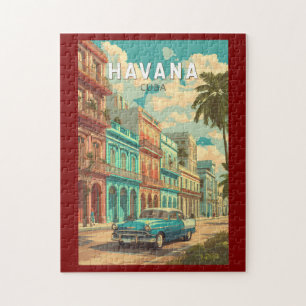 Havana Cuba Illustration Travel Art Vintag Puzzle