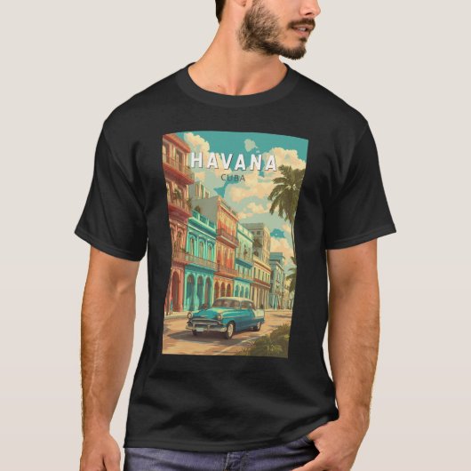 Havana Cuba Illustration Travel Art Vintag T-Shirt (Vorderseite)