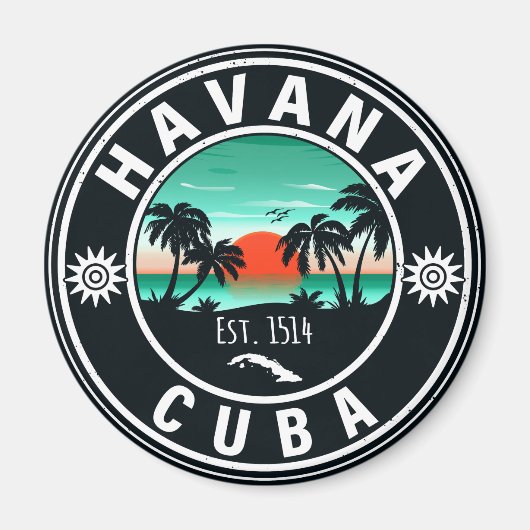 Havana Cuba Island Retro Sunset Souvenirs 60er Magnet (Vorne)