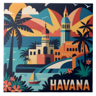 Havana Cuba Island Vintage Travel City Fliese
