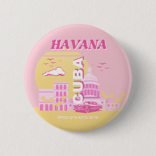 Havana Cuba Pink Preppy Art Button