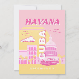 Havana Cuba Pink Preppy Art Feiertagskarte
