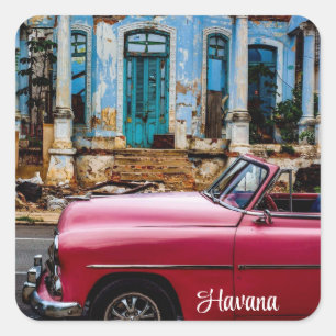 Havana Cuba Red Vintage Car Quadratischer Aufkleber