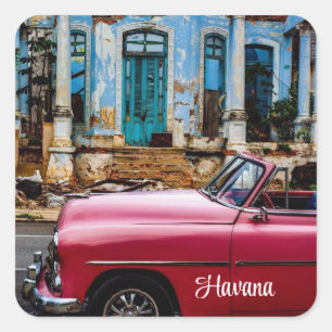 Havana Cuba Red Vintage Car Quadratischer Aufkleber