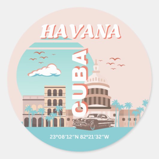 Havana Cuba Retro Art Runder Aufkleber (Vorderseite)
