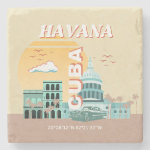 Havana Cuba Retro Art Steinuntersetzer