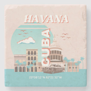 Havana Cuba Retro Art Steinuntersetzer