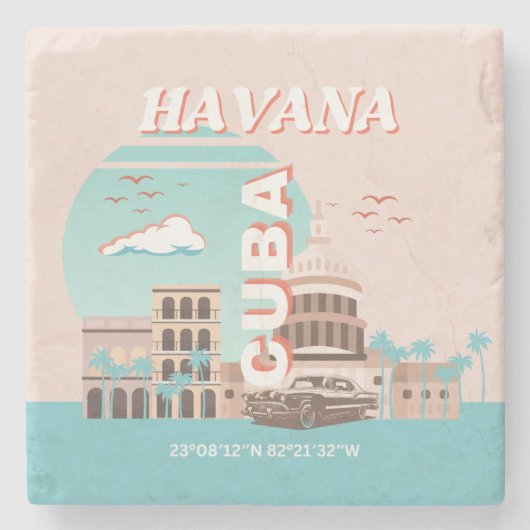 Havana Cuba Retro Art Steinuntersetzer (Vorderseite)