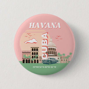 Havana Cuba Retro Vintage Kunst Button