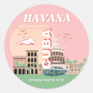 Havana Cuba Retro Vintage Kunst Runder Aufkleber
