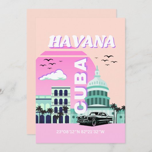 Havana Cuba Rosa Feiertagskarte (Vorne/Hinten)