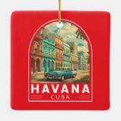 Havana Cuba Travel Art Emblem Keramikornament (Rückseite)