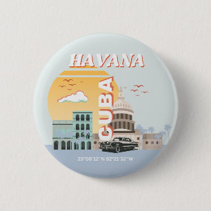 Havana Cuba Vintage Travel Art Collection Button