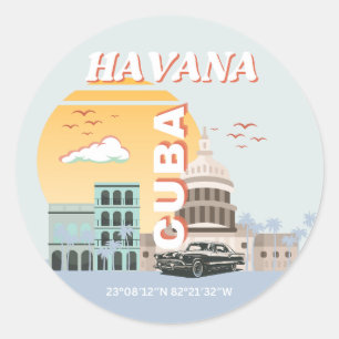 Havana Cuba Vintage Travel Art Collection Runder Aufkleber