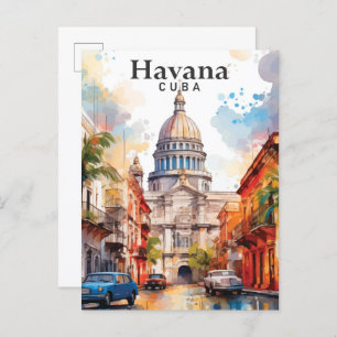 Havana Cuba Watercolor Painting Travel Postkarte