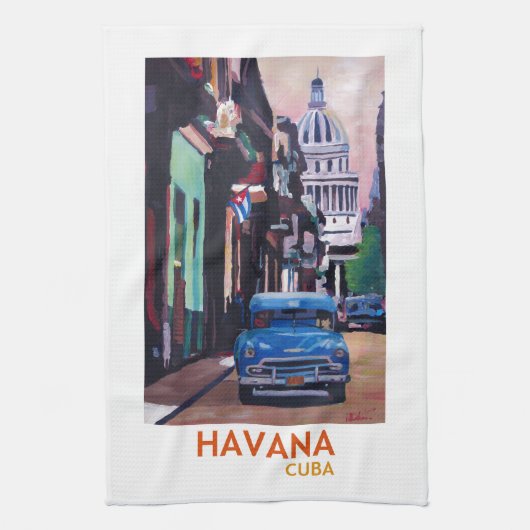 Havana in Kuba - EL Capitolo mit Oldtimer Geschirrtuch (Vertikal)