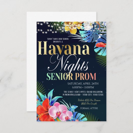 Havana Night Senior Prom Einladung (Vorne/Hinten)