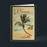 Havana Palm Tree Vintage Travel Karte<br><div class="desc">A uniquely retro mid-century modern Havana Cuba art print in vintage travel poster style. It features a curved palm tree on sandy beach with ocean under a blue cloudy sky.</div>