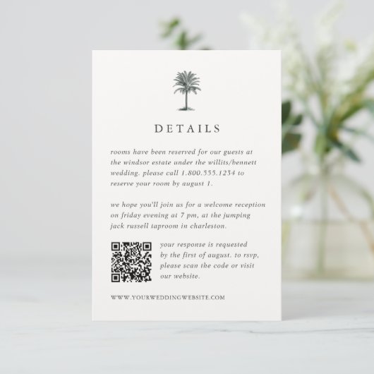 Havana Palm Wedding Details QR Code UAWG Begleitkarte (Stehend Vorderseite)