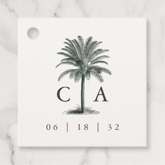 Havana Palm Wedding Monogram & Date Geschenkanhänger (Vorderseite)