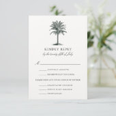 Havana Palm Wedding RSVP Card mit Speisekarte (Stehend Vorderseite)