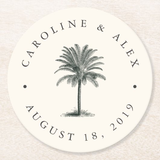 Havana Palm Wedding Runder Pappuntersetzer (Vorderseite)