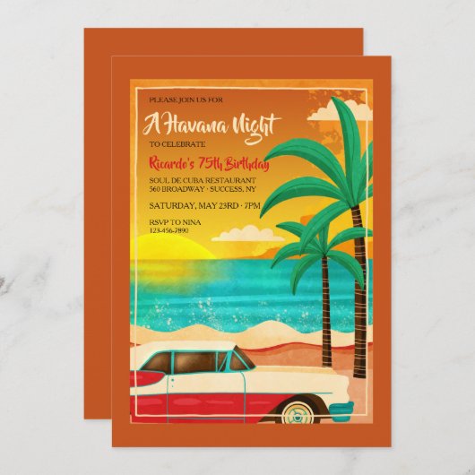 Havana Sunset Einladung (Vorne/Hinten)