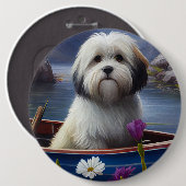 Havanese auf dem Paddle: Ein Landschaftliches Aben Button (Vorne & Hinten)