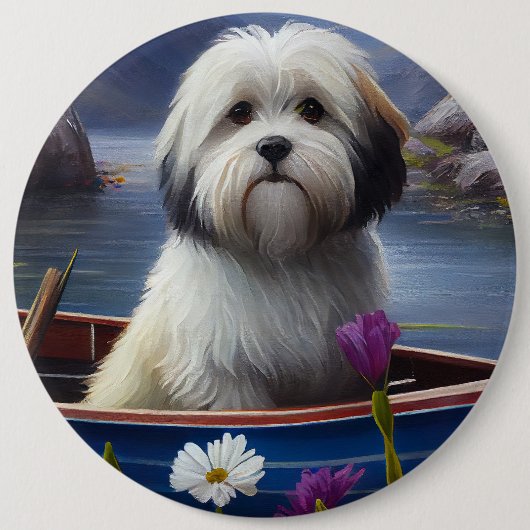 Havanese auf dem Paddle: Ein Landschaftliches Aben Button (Vorderseite)