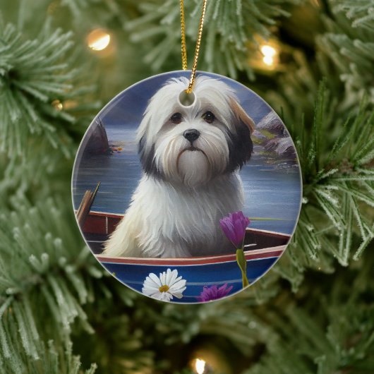 Havanese auf dem Paddle: Ein Landschaftliches Aben Keramik Ornament (Baum)