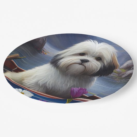 Havanese auf dem Paddle: Ein Landschaftliches Aben Pappteller (Schrägansicht)
