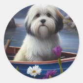 Havanese auf dem Paddle: Ein Landschaftliches Aben Runder Aufkleber (Vorderseite)